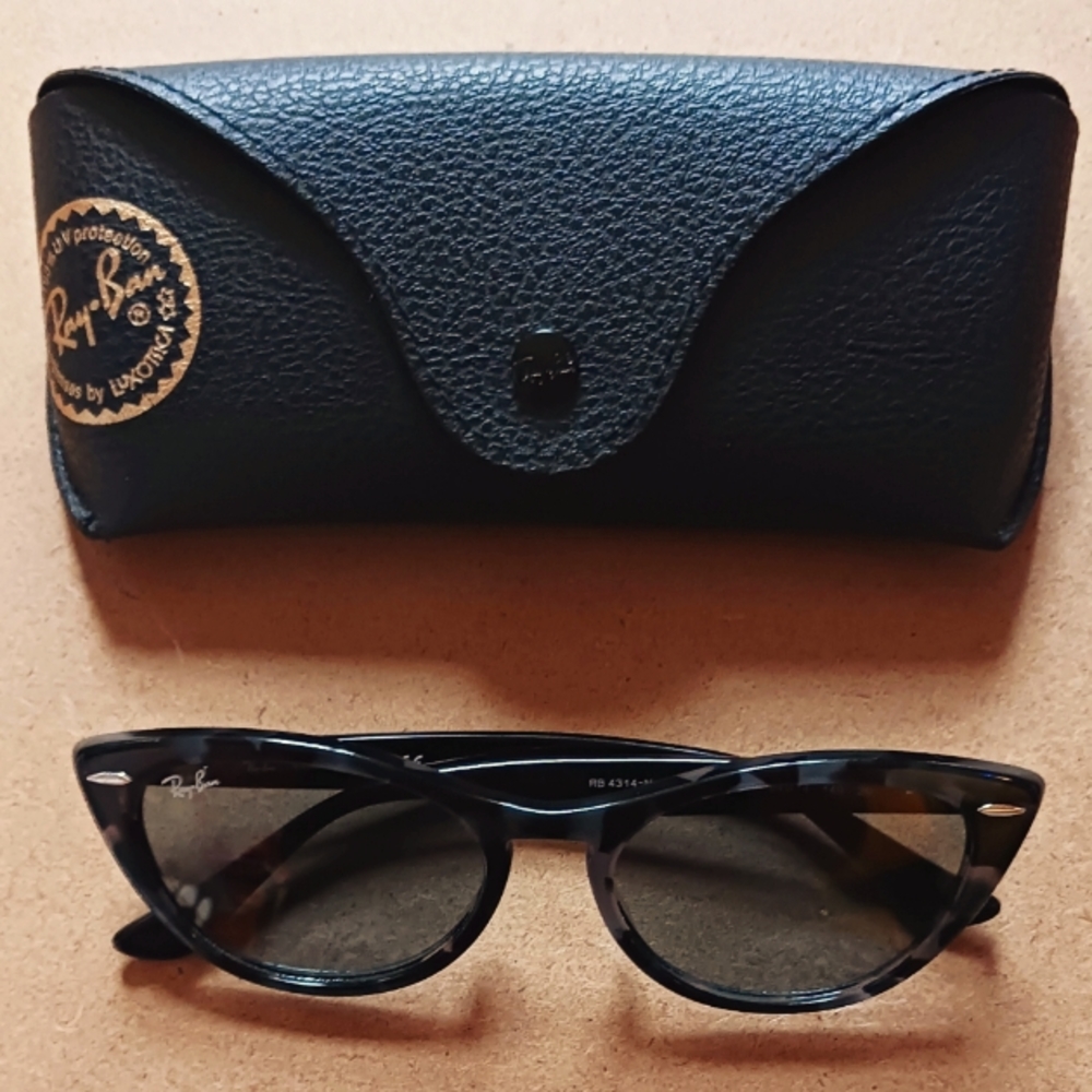 Ray-Ban Women's Nina Cat Eye Grey Havana/Blue Mirrored Sunglasses